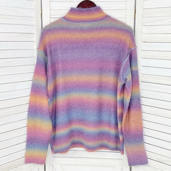 BeachLunchLounge Ombre Rainbow Mock Neck Sweater Large Space Dye Stripe - Picture 11 of 15